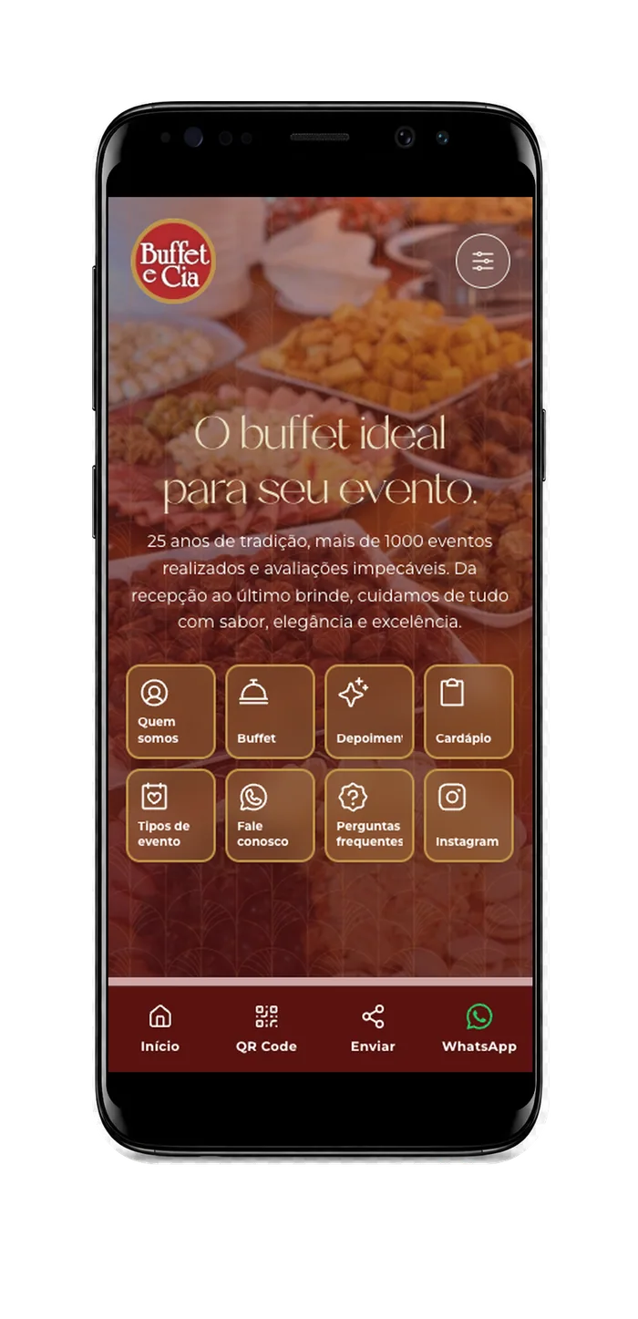 Visão no celular do case real Buffet e Cia